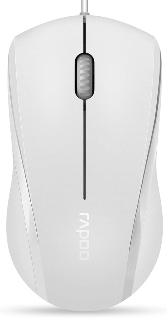 Rapoo N1600 3-Button Quiet Wired Mouse, 1000DPI Optical Mouse, Quiet Button, Ergonomic Shape, for Desktop Computers Laptops, Matte White