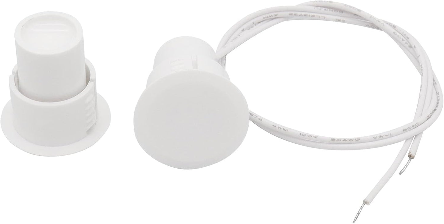 10PCS Recessed Wired Security Window Door Contact Sensor, Normally Closed NC, Door Alarm Magnetic Reed Switch with 2 Wire, ABS White, RC-36