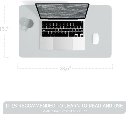 YSAGi Non-Slip Leather Desk Pad, Waterproof Laptop Computer Desk Keyboard Mat, Table Protector Blotter Mat, Large Mouse Pad for Office/Work/Home/Decor(Silver-Grey, 23.6" x 13.7")