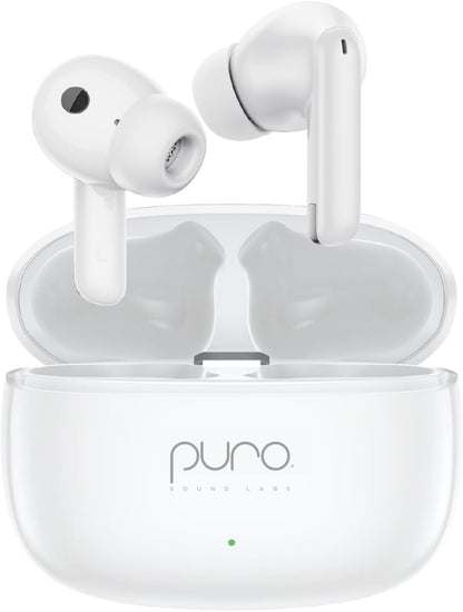 Puro Sound Labs PuroQuiet-Air Active Noise Cancelling Bluetooth Earbuds, Volume-Limited Wireless Earphones for Safe Listening, Soft Touch, Type-C Charging with Built-In Microphone & Secure Fit – White