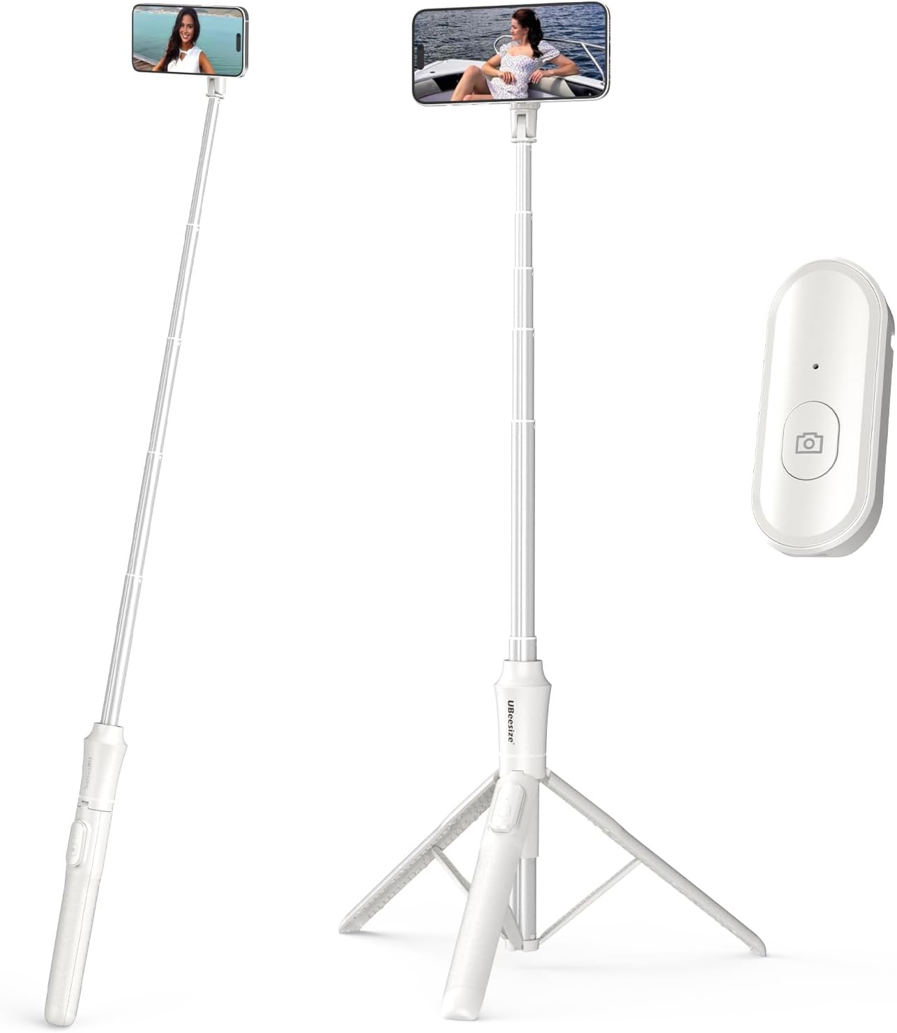 UBeesize 62'' Magnetic Selfie Stick Phone Tripod with Wireless Remote, Extendable Cell Phone Tripod Stand, Compatible with MagSafe, Cellphone Tripod for iPhone 15 14 13 12 and Android Phones White