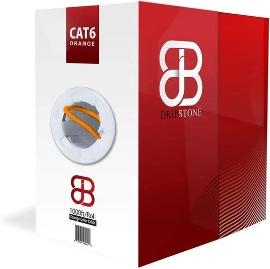 Dripstone CAT6 Ethernet Cable 1000ft Bulk Network LAN Wire 23AWG Solid UTP 550MHz High-Speed Internet Cable Gaming, Streaming, Office, Home Use, Pull Box, Cat6 Bulk, Stable Connectivity - Orange