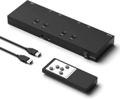 Y.D.F 4 Way HDMI Switch 4k@60Hz HDMI Switcher 4 in 1 Out HDCP 2.0 Manual HDMI 2.0 Hub Supports 3D Compatible with Nintendo Switch/Switch OLED/Xbox/ PS5/4/3 Blu-Ray Player Fire Stick Roku Apple TV