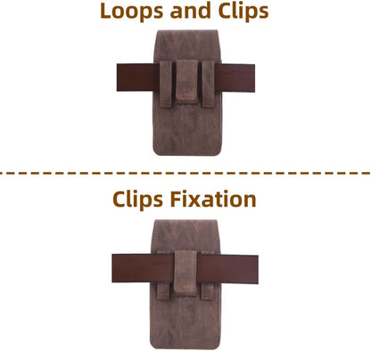 Universal Phone Holster Phone Pouch Case Belt Clip Belt Loops Card Slot Faux Leather for Man iPhone 17/16/15pro max,16/15Plus,Samsung S25 24 S23 S22 Ultra (Brown&Yellow, XL(6.6"x3.4"x0.8"))