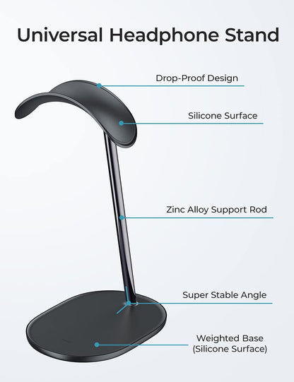 BENKS Desktop Headphone Stand Universal Headset Holder Hanger Mount with Protective Silicone Pad, Gaming Headset Accessories, Compatible with AirPods Max, Beats, Bose, Sony and so on(Black)