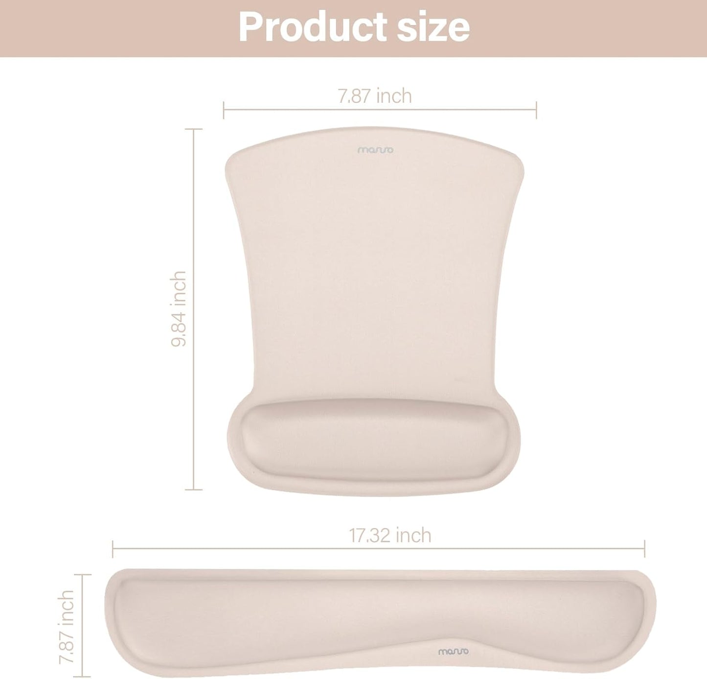 MOSISO Wrist Rest Support for Mouse Pad & Keyboard Set, Ergonomic Mousepad Non-Slip Base Home/Office Pain Relief & Easy Typing Cushion with Neoprene Cloth & Raised Memory Foam, Apricot