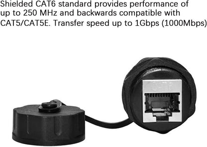 10PCS Panel Mounting Shielded CAT6 RJ45 Waterproof Connector Cat5/5e/6 8P8C Ethernet LAN Cable Coupler Double Head Adapter with Waterproof/Dust Cap
