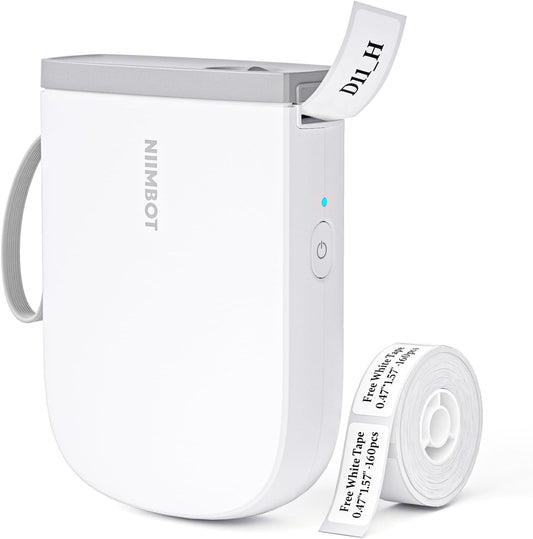 NIIMBOT Label Maker with Tape D11 0.5 Inch Bluetooth 300 DPI Portable Label Printer Rechargeable White
