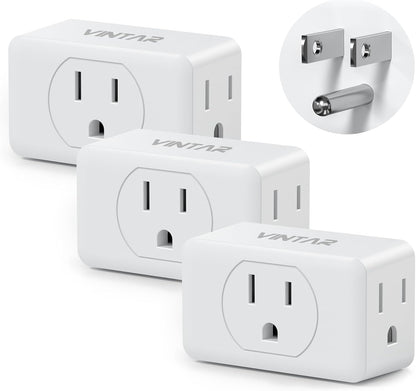 Multi Plug Outlet Extender, VINTAR 3 Outlet Adapter, Multiple Outlet Splitter, Grounded Wall Tap Adapter, Power Plug Expander for Travel Home Office Dorm, 3 Pack
