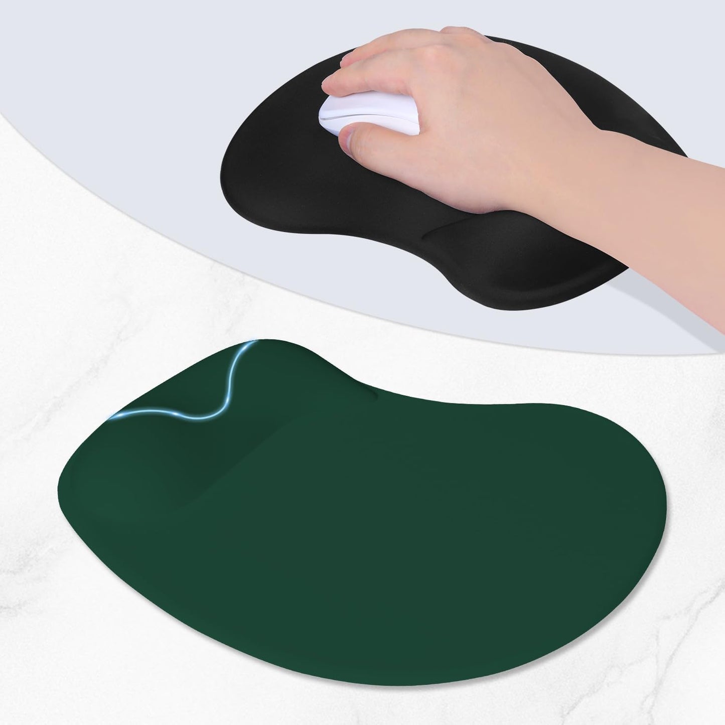 ITNRSIIET Ergonomic Mouse Pad, Cushioned Gel Wrist Rest, Non-Slip Base, Smooth Surface, Cute Multi-Color, 9.5 x 8.2 in, Deep Green