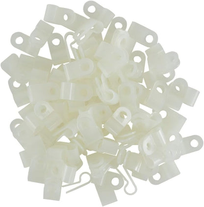 GTSE White Nylon Plastic Cable Clamps, 3/16" Screw Mounts for Cable, Rope, Tube Management, 100 Pack