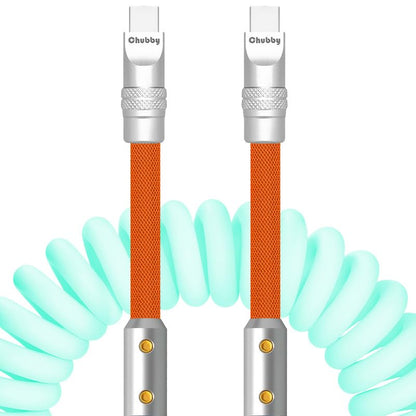 chubbycable Colorblock Chubby - Spring Braided Silicone Charge Cable Coiled USB C Cable Fast Charging Type C Charger Cord for Car, Light Blue+Orange, Type-C to Type-C, 2.29FT-3.6FT