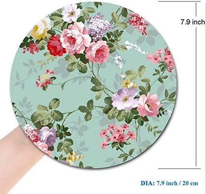 Mouse Pad, Mint Floral Teal Mouse Pad, Washable Round Mousepad with Lycra Cloth, Non-Slip Rubber Base Small Wireless Mouse Pads for Office Laptop