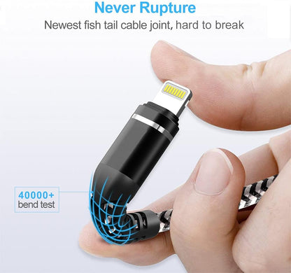 10 FT iPhone Charger Cable 3Pack [Apple MFi Certified] Long Durable Nylon Braided USB Lightning Fast Charging Cord Compatible with iPhone 14/13/12/11/X/XS/XR/SE/8/7/6/5/iPad Pro/Mini/Air(Black)