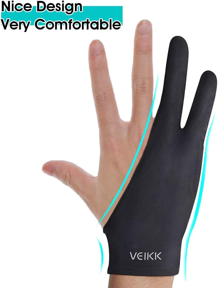 VEIKK Artist Glove for Drawing Tablet Free Size, 1 Unit for Left-Handed or Right-Handed- Black