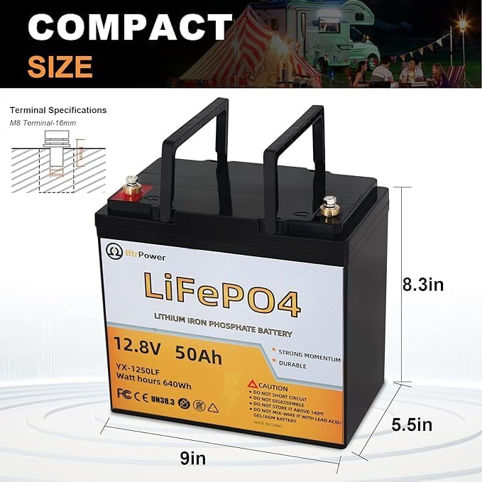 12V Lithium Battery-50Ah Lithium Phosphate Iron LiFePO4 Deep Cycle Battery,50A BMS,4000+ Cycles,Perfect for RV,Trolling Motor,Home Storage,Solar Power System and Outdoor Camping