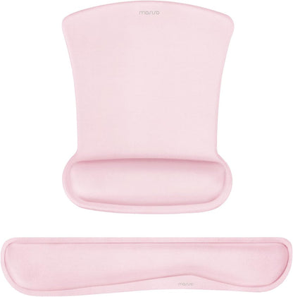 MOSISO Wrist Rest Support for Mouse Pad & Keyboard Set, Ergonomic Mousepad Non-Slip Base Home/Office Pain Relief & Easy Typing Cushion with Neoprene Cloth & Raised Memory Foam, Rose Pink