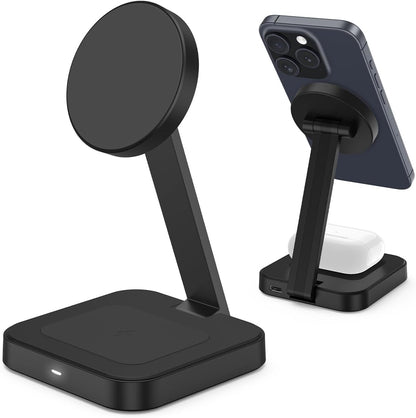 Magnetic Charging Station for iPhone 16 15 14 13 12 Series, Foldable Wireless Charger for Multiple Devices, Faster Mag-Safe Charger Stand, Portable Charging Stand for AirPods 4/3/2/Pro, Phone Holder