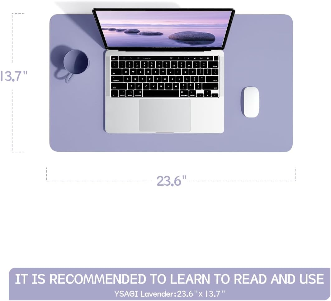 YSAGi Non-Slip Leather Desk Pad, Waterproof Laptop Computer Desk Keyboard Mat, Table Protector Blotter Mat, Large Mouse Pad for Office/Work/Home/Decor(Lavender, 23.6" x 13.7")