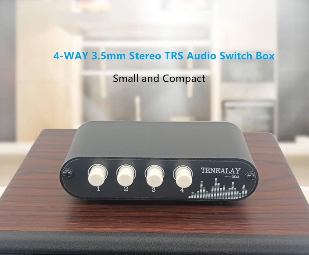 4 in 1 Out / 1 in 4 Out AUX 3.5mm Stereo Audio Input Signal Source Switcher, 4-Way Switch Selector Splitter Box M41