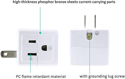 SYCON Adapter Outlet Extender, 2-Prong to 3-Prong Mini Wall Plug, Multi Outlet Splitter with 3 Outlets