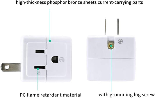 SYCON Adapter Outlet Extender, 2-Prong to 3-Prong Mini Wall Plug, Multi Outlet Splitter with 3 Outlets