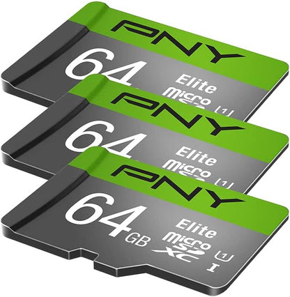 PNY 64GB Elite Class 10 U1 microSDXC Flash Memory Card - 100MB/s, Class 10, U1, Full HD, UHS-I, Micro SD (Pack of 3)
