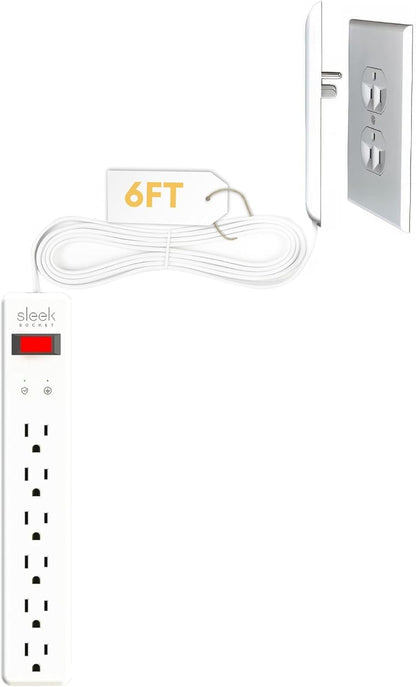 Sleek Socket Original & Patented Ultra-Thin Outlet Concealer with Cord Concealer Kit, Flat Extension Cord with Multi Outlets Surge Protector Power Strip, Ideal for Home Office and Home Theater