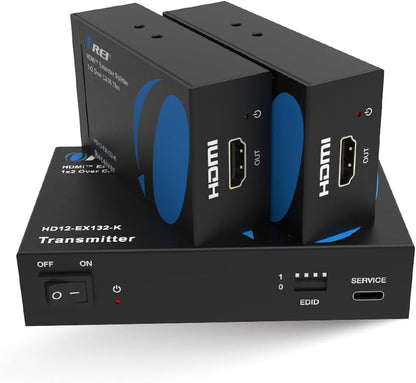 OREI 1X2 HDMI Extender Splitter Over Single CAT6/7 Cable Uncompressed 1080P with EDID - Up to 132 Ft - Loop Out - Low Latency - 1 Input 2 Output 2 Channel Transmission