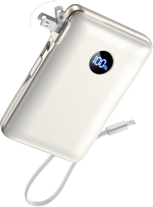 Portable Charger with Built in Cable & Wall Plug, 50000 mAh Power Bank, 22.5W Fast Charging, 4 Outputs, Travel Essential Battery Pack with LED Display for iPhone 17/16/15/14 Series, Samsung, iPad etc