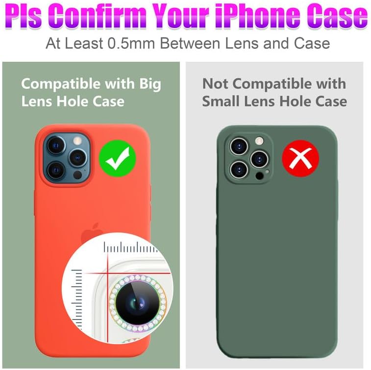 AGVEE 3+3 6 Pack for iPhone 12 Pro Max 6.7" Camera Lens Cover Protector, Bling Diamond & Bling Glitter Metal Ring 9H Tempered HD Glass Camera Cover Protector Film, Bling-Colorful