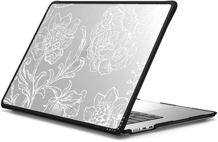 CASETiFY Impact MacBook Air 15" (M2-M4) Case [Cushioned Impact Corners/Scratch-Resistant/Anti-Slip Grip] - White line Art Flowers - Clear Black