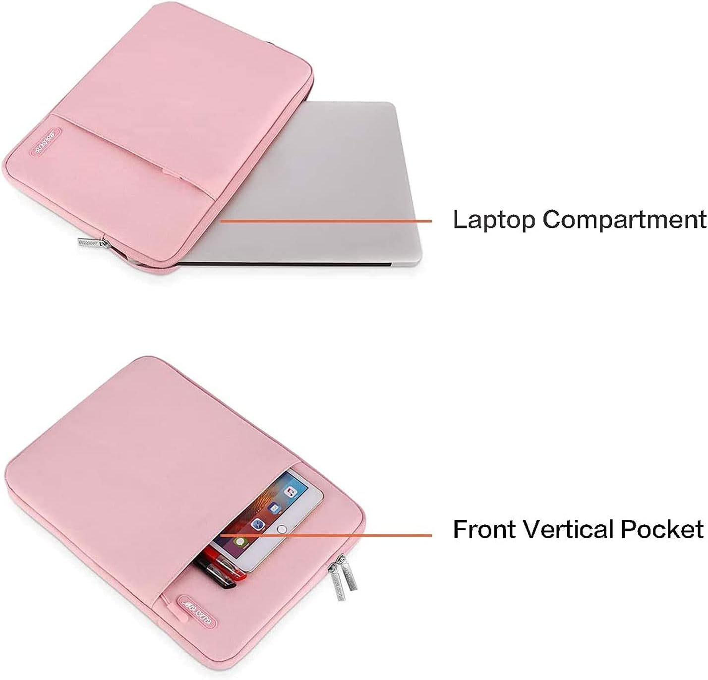 MOSISO Laptop Case 16 inch, 15-15.6 inch Laptop Sleeve Compatible with MacBook Pro 16 M4 M3 M2 M1, HP Acer Dell Lenovo ASUS Notebook, Polyester Vertical Computer Sleeve Bag with Pocket, Pink