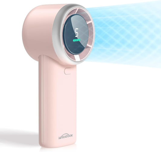 WHATOOK Portable Mini Fan: High Speed Cooling Fan, 10 Hours Battery Life, USB Rechargeable, Small Essentials for Women, Beach Travel, Vacation (Pink)