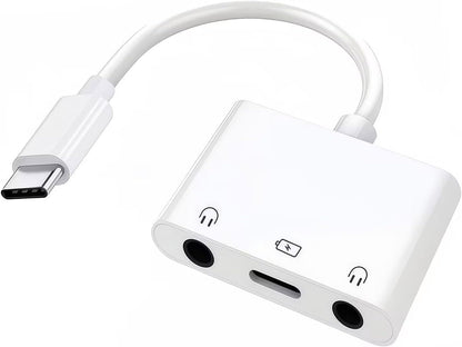 3-in-1 Aux to USB C Headphone Splitter USB-C to Dual 3.5mm Audio Adapter Dual Headphone Jack Adapter with PD Charging Compatible with iPhone 15/16, iPad Pro, Galaxy S25 Ultra, and More