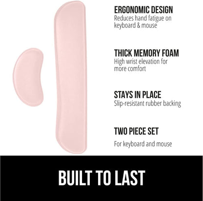 GORILLA GRIP Silky Gel Memory Foam Wrist Rest for Computer Keyboard, Mouse, Ergonomic Design for Typing Pain Relief, Desk Pads Support Hand Arm Mousepad Rests, Stain Resistant, 2 Piece Pad, Light Pink