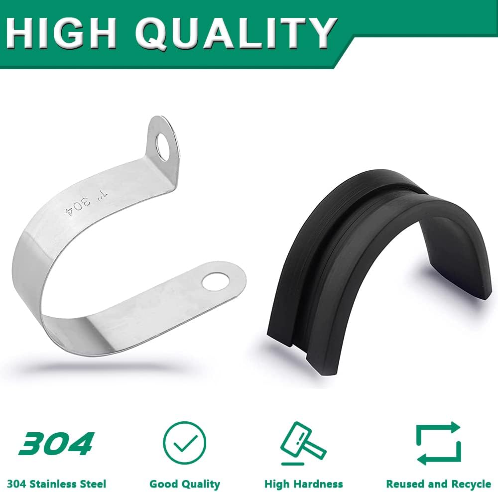 110PCS Cable Clamps Assortment Kit,10 Sizes—1/4" 5/16" 3/8" 1/2" 5/8" 3/4" 1" 1-1/4" 1-1/2" 1-3/4" Stainless Steel Rubber Coated Cushioned Insulated Cable Clamp,Automotive Wire Pipe Clamps