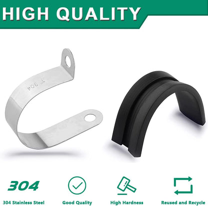 110PCS Cable Clamps Assortment Kit,10 Sizes—1/4" 5/16" 3/8" 1/2" 5/8" 3/4" 1" 1-1/4" 1-1/2" 1-3/4" Stainless Steel Rubber Coated Cushioned Insulated Cable Clamp,Automotive Wire Pipe Clamps