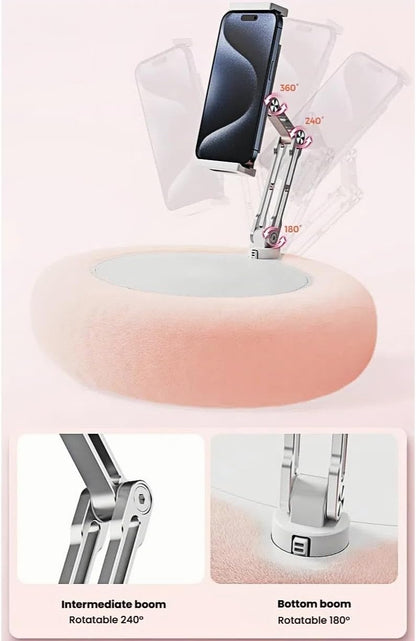 Pillow Stand Holder for Kindle Tablet iPad,Plush Mobile Phone Stand with a Snack Bowl with lid,Compatible with 4.7"-13" Phone, Tablet, iPad, iPhone, Google, Kindle, Samsung (Pink)