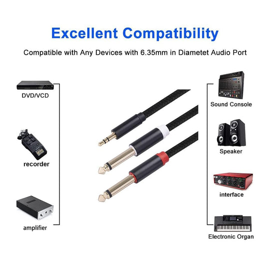 2pack 3.3Ft 3.5mm TRS to Dual 6.35mm Stereo Cable 1/8 TRS to Dual 6.35mm 1/4 TS Mono Y Splitter Audio Cord Adapter for Smartphone, Mixer,PC, CD Player, Speakers and Home Stereo System