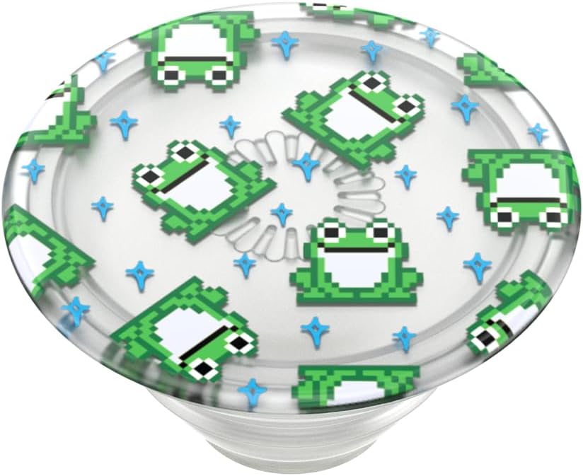 PopSockets Plant- Based Phone Grip with Expanding Kickstand, Adhesive Grip, Eco- Friendly - Translucent 8 Bit Frogs