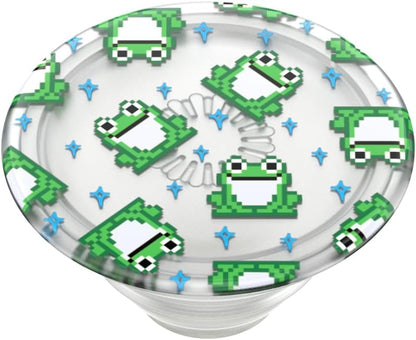 PopSockets Plant- Based Phone Grip with Expanding Kickstand, Adhesive Grip, Eco- Friendly - Translucent 8 Bit Frogs