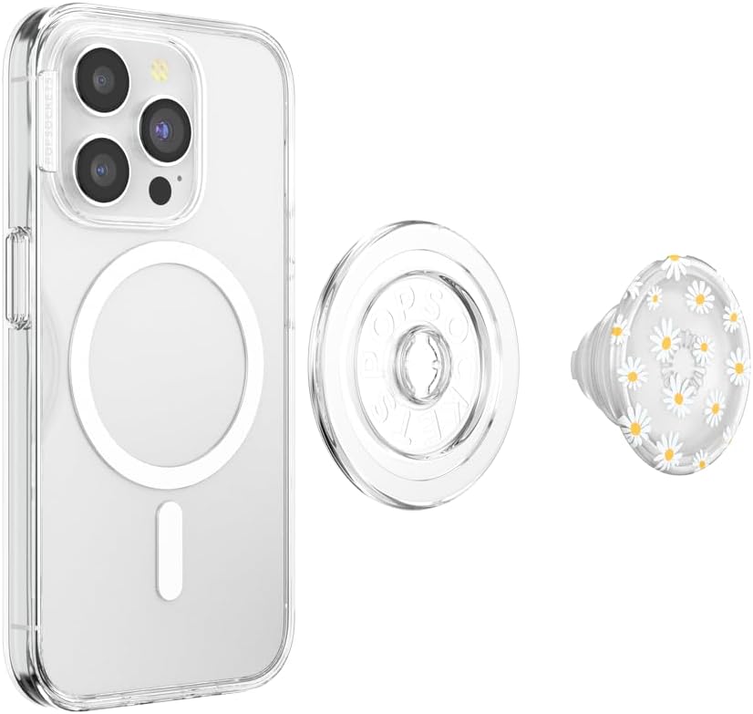 PopSockets Phone Grip for MagSafe with Kickstand, Magnetic Stand, Swappable Top, Secure Hold for iPhone MagSafe Cases, Phone & Tablet Grip, Cute PopSockets - Translucent He Loves Me Not