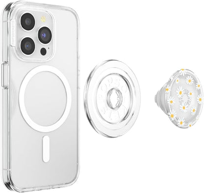 PopSockets Phone Grip for MagSafe with Kickstand, Magnetic Stand, Swappable Top, Secure Hold for iPhone MagSafe Cases, Phone & Tablet Grip, Cute PopSockets - Translucent He Loves Me Not