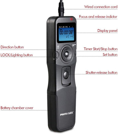 PHOTOOLEX Intervalometer Digital Camera Remote Shutter Release Controller LCD Timer Control with Cord for Canon EOS Rebel T6 T7 80D 70D 60D 60Da 77D T7i T6i T6s SL2 SL1 T5 T3 T5i T4i T3i T2i EOS