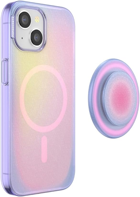 PopSockets iPhone 15 Case with Round Phone Grip Compatible with MagSafe, Phone Case for iPhone 15, Wireless Charging Compatible - Aura
