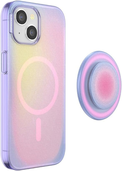 PopSockets iPhone 15 Case with Round Phone Grip Compatible with MagSafe, Phone Case for iPhone 15, Wireless Charging Compatible - Aura