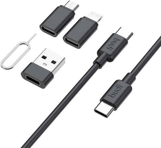 Multifunctional Data Cable Conversion Head Portable Storage Box, Multi-Type Charging Line Convertor USB Type C Adapter Tool Contains Sim Card Slot Tray Eject Pin, Phone Holder (Black)