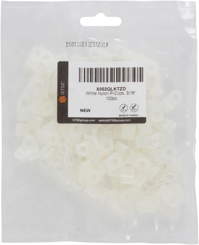 GTSE White Nylon Plastic Cable Clamps, 3/16" Screw Mounts for Cable, Rope, Tube Management, 100 Pack