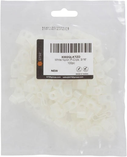 GTSE White Nylon Plastic Cable Clamps, 3/16" Screw Mounts for Cable, Rope, Tube Management, 100 Pack